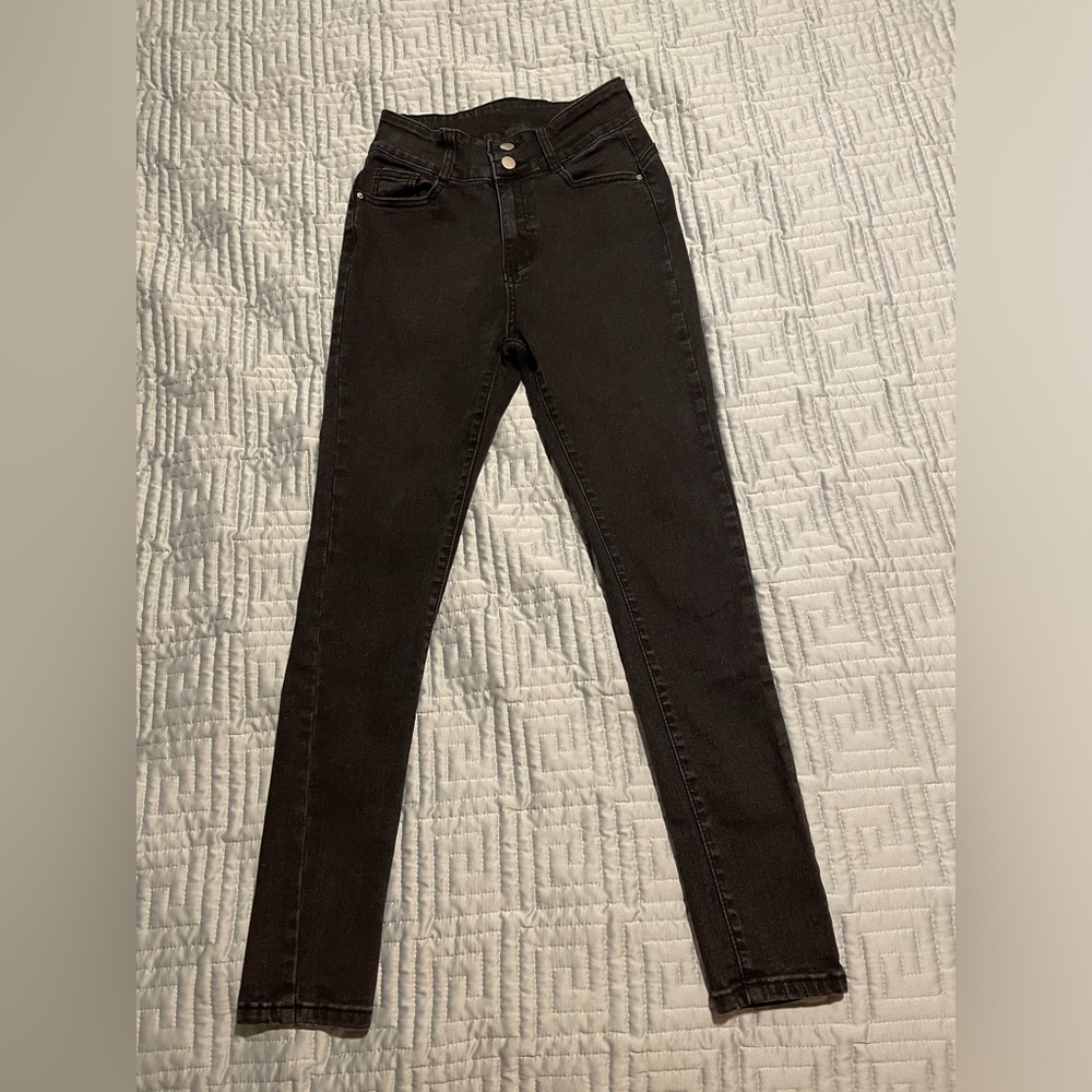 Worn 1x for Movie - Black Jean pant double Buttons with thick belt Loop